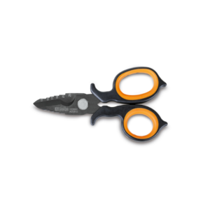 Forbici per elettricisti a doppio effetto, con profili a fresa in acciaio inossidabile rivestito in DLC