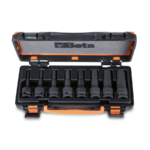 Serie di chiavi a bussola maschio esagonale con quadro femmina 1/2" fosfatate, in cassetta di lamiera